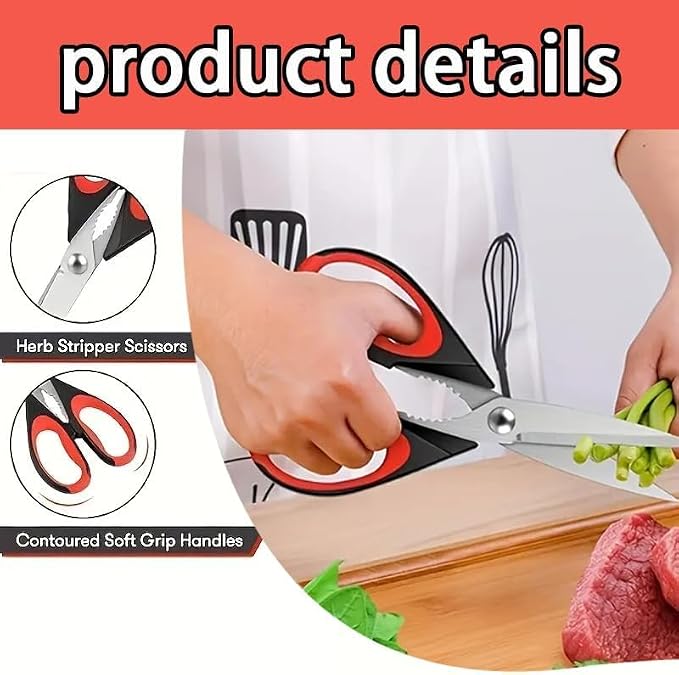 Kitchen Scissors All Purpose Heavy Duty, Kitchen Utensils Set, Stainless Steel Cooking Utensils Gadgets Meat Poultry Food Shears Dishwasher Safe Utility Tools Home (orange-red)