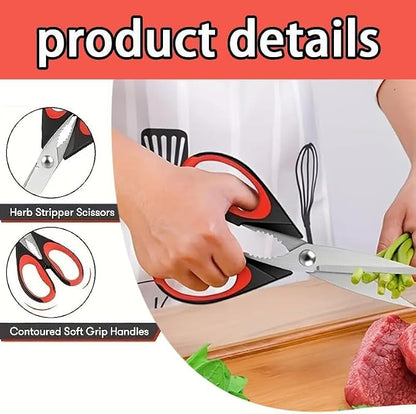 Kitchen Scissors All Purpose Heavy Duty, Kitchen Utensils Set, Stainless Steel Cooking Utensils Gadgets Meat Poultry Food Shears Dishwasher Safe Utility Tools Home (orange-red)