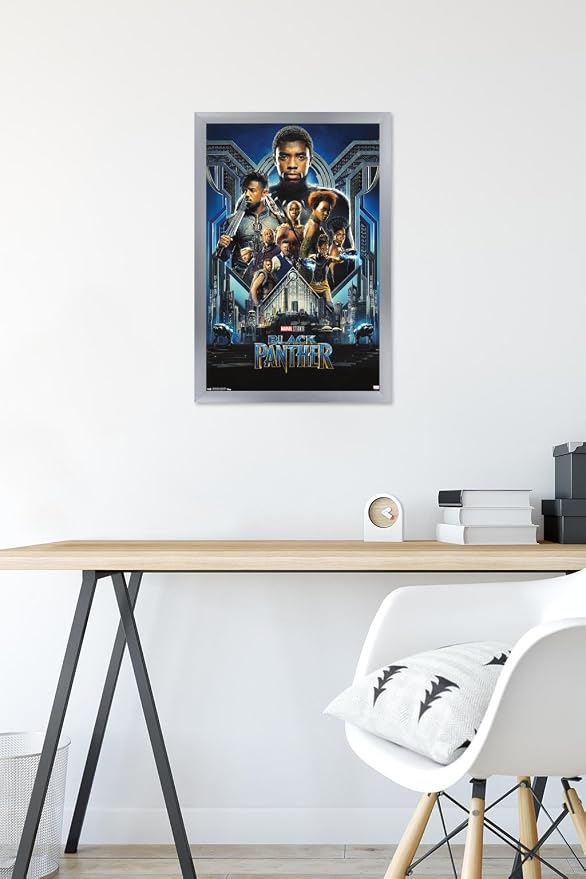 Trends International Marvel Cinematic Universe - Black Panther - Group One Sheet Wall Poster, 14.725" x 22.375", Silver Framed Version