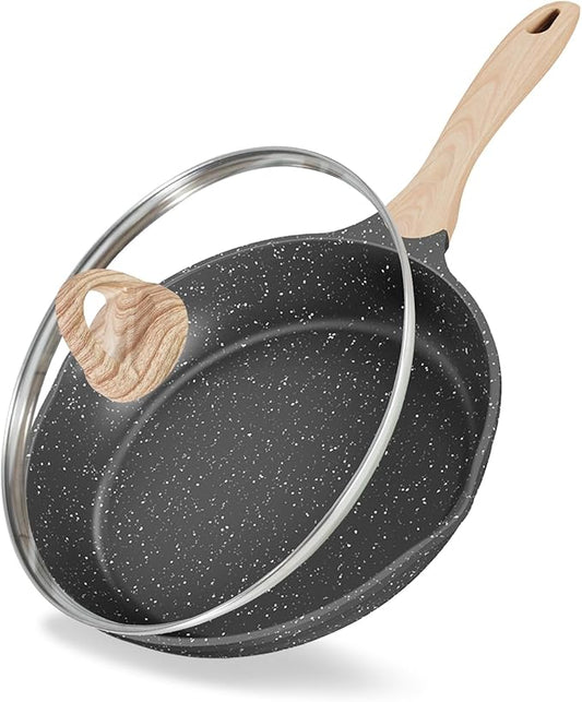 JEETEE Nonstick Frying Pans Skillet with Lid, 8" Non-Stick Frying pan, Aluminum Pans with Bakelite Handle, Compatible with All Stovetops (Gas, Electric & Induction)