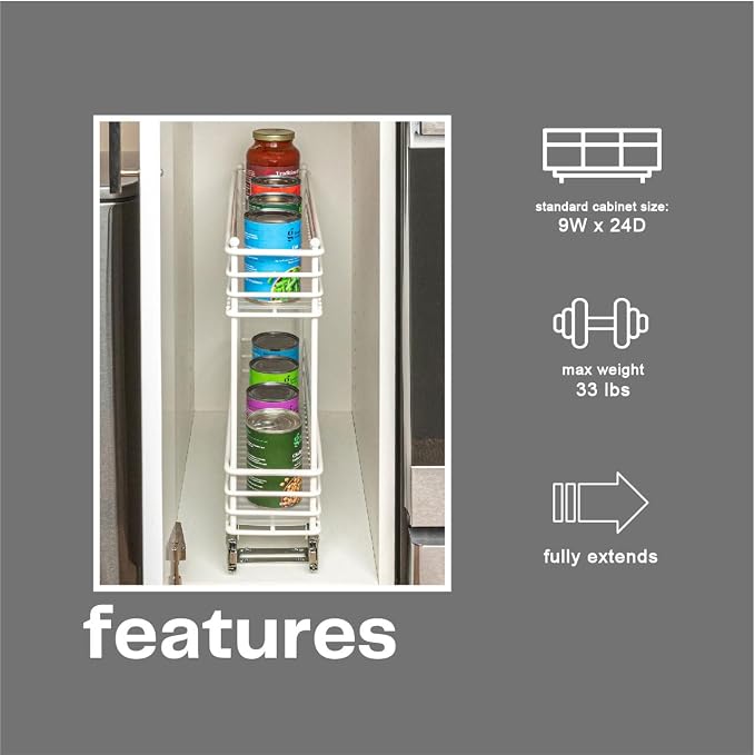 Household Essentials White Steel Artisan Organizer with Plastic Liners, 2-Tier Pull-Out