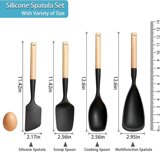 Spatula Spoon, 4 Pack Cooking Spoons for Nonstick Cookware, Multifunction Spatulas for Mixing, Scoop, Scrape and Spreading (Style 1)