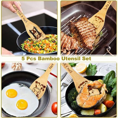 Cow Wooden Spoons for Cooking, Highland Cow Gifts for Women, Cute Cow Kitchen Decor Cow Stuff, Engraved Non-stick Bamboo Cow Kitchen Accessories, Cow Themed Gift for Cow Lovers
