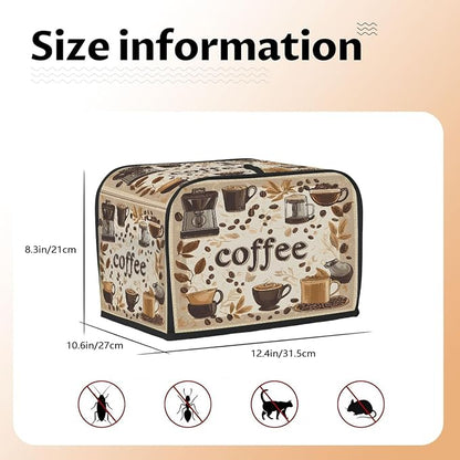 4 Slice Fun Coffee Brown Toaster Cover Waterproof Dust Fingerprint Bread Machine Cover Washable Kitchen Appliance Protector For Home Kitchen Bakeware Table Decor Women Gifts