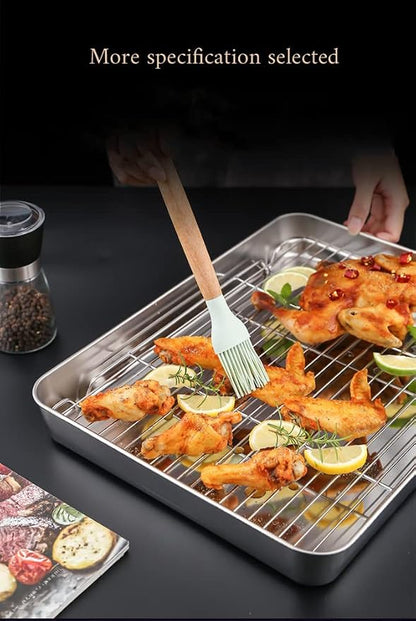 Small Baking Sheet Pan with Wire Rack Set [1 Pans + 1 Racks] Stainless Steel Cookie Pan baking Tray Size 10.4 x 8.15 x 2 Inch