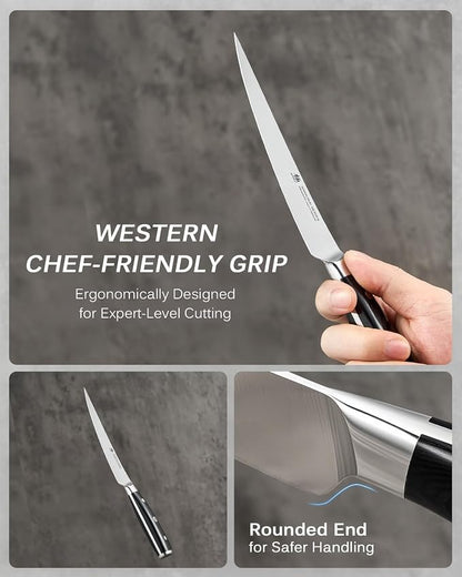 KYOKU 6 in. Japanese Boning Knife, Samurai Series Wide Curved Knife for Boning with Pakkawood Handle, German 1.4116 Stainless Steel Full Tang Meat Deboning, with Protective Sheath & Gift Box
