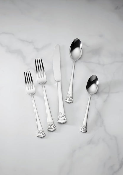 Lenox Silverware Set, Butterfly Meadow II Mirror 65-Piece Flatware Set, Service For 12, 18/10 Stainless Steel, Dishwasher Safe, Cutlery Sets, Utensils Sets, Knives Spoons & Forks (Silver, 65 Pieces)