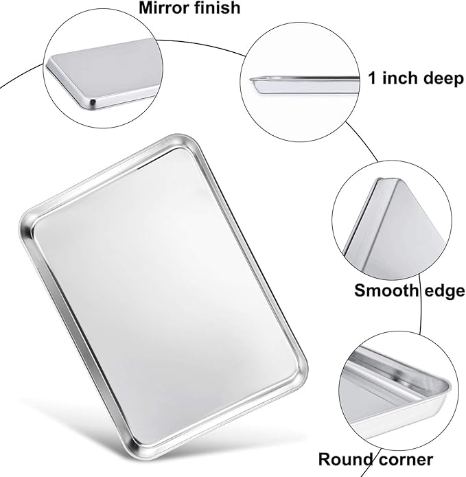 TeamFar Baking Sheet with Rack, 17.6 x 13 x 1 inch Stainless Steel Baking Pan Cookie Sheet Set with Cooling Rack for Baking/Roasting/Cooling, Non-Toxic & Heavy Duty, Dishwasher Safe - Set of 4