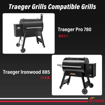 Utheer Folding Front Shelf for Traeger Pro 780 & Ironwood 885, 32.5"x11.5" | Heavy-Duty BBQ Prep Table, Cutting Board & Basin, 5 Hooks, 60-LB Load Steel