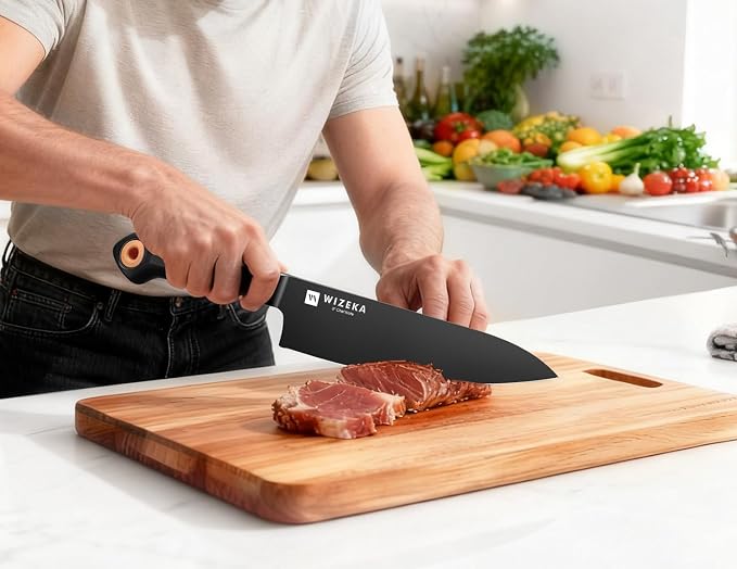 Knife Set, WIZEKA 15 Pieces Knife Sets for Kitchen with Block, Dishwasher Safe Kitchen Knife Set, Extremely sharp Stainless Steel Knife Block Set, Dark Vision Series