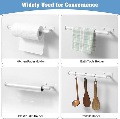 theaoo White Paper Towel Holder - Under Cabinet Paper Towel Holder for Kitchen, Adhesive Paper Towel Roll Rack for Bathroom Towel, Wall Mounted Paper Towel Rack, SUS304 Stainless Steel