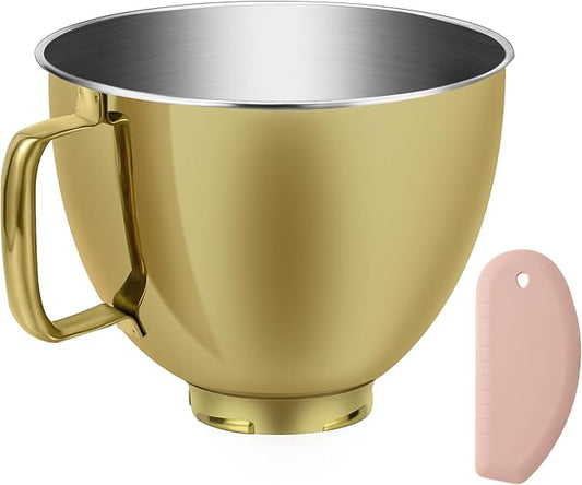 5 Quart Metallic Finish Stainless Steel Mixer Bowl for KitchenAid Classic&Artisan Series 4.5-5 QT Tilt-Head Mixer, Copper Color, Silicone Scraper, Dishwasher Safe, Fit K45SS KSM75 KSM90 KSM150