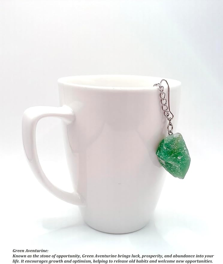 Crystal Tea Infuser, Raw Amethyst Rose Quartz Green Aventurine Tiger Eye Red Agate Tea Strainer, Tea Steeper Gemstone Gift for Tea Lovers, LuckLoves (Green Aventurine)