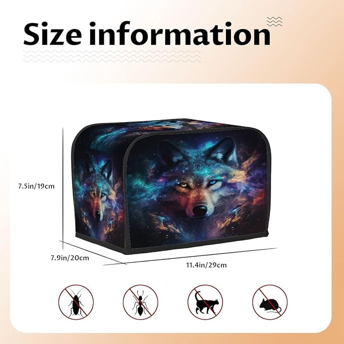 Toaster Cover 2 Slice Wide Slot Galaxy WolfBread Toaster Oven Dustproof Cover Small Appliance Kitchen Covers Dust and Fingerprint Protection for Women Gift 2 Slice