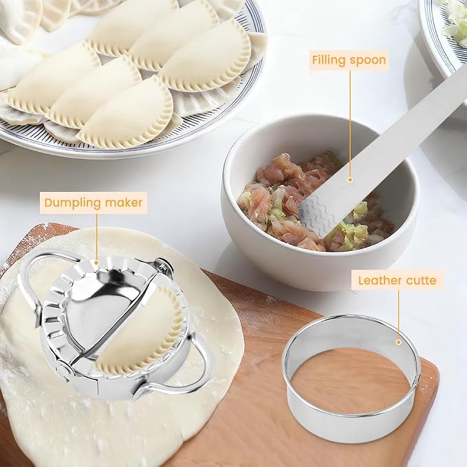 8PCS Ravioli Maker Press Set,Ravioli Stamp Maker Cutter with Wood Rolling Pin,Empanada Maker-Press,Ravioli Wheel and Stuffing Spoon,for Homemade Pasta,Dumpling,Pastry Kit(Yellow)