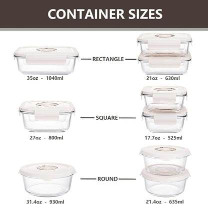 Glass Vacuum Sealable Container Set - 9 Pieces, 6 Sizes, Hand Pump, 10 Bags
