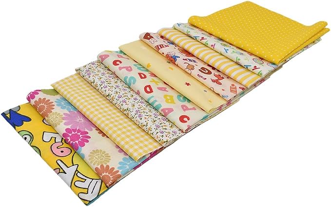10pcs 12 x 12 inches (30cmx30cm) Print Yellow Series Fabric Bundle Squares Patchwork DIY Sewing Scrapbooking Quilting Pattern Artcraft
