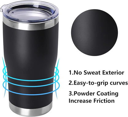 DOMICARE 20oz Tumbler with Lid Stainless Steel Tumblers Bulk, Double Wall Vacuum Insulated Coffee Travel Mug Powder Coated Tumbler, 4 Count (Pack of 1) Black