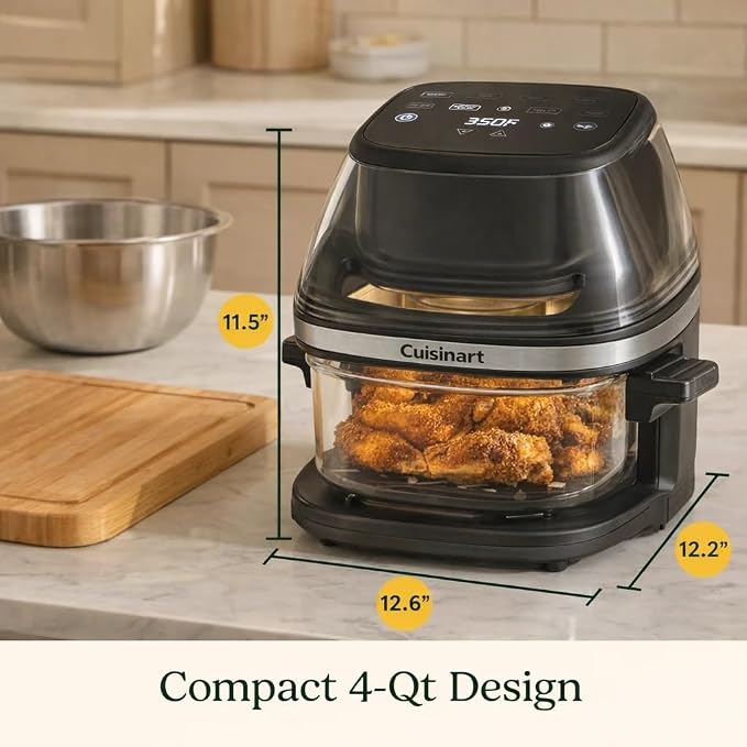 Cuisinart ClearView 4-Quart Air Fryer with Glass Basket and PFAS-Free Ceramic Nonstick Crisper Plate, 5 Cooking Functions, 2 Custom Presets, Adjustable Temperature up to 450°F, 3-Year Warranty, AFC-4