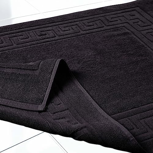 Superior Heavyweight Cotton Bath Mats, Bath Rugs For Bathroom Accessories, Washable Rug For Shower, Bath, Toilet, Modern Decor, No Backing, Luxury Hotel And Spa Quality, Set of 2, 22" x 35", Black