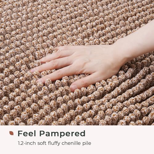 FRESHMINT Chenille Bath Rugs Extra Soft and Absorbent Microfiber Shag Rug, Non-Slip Runner Carpet for Tub Bathroom Shower Mat, Machine-Washable Durable Thick Area Rugs (Caramel Heather, 32" x 20")