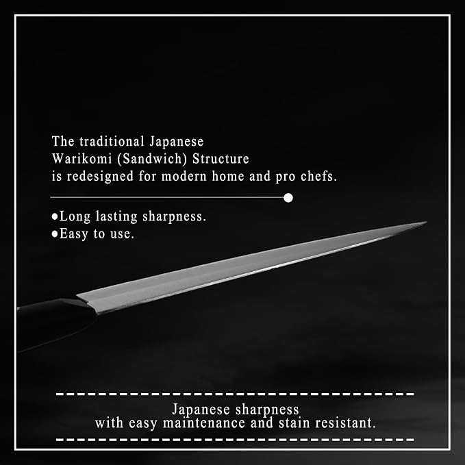 Japanese Chef Knife Molybdenum Vanadium Stainless Steel w/o Bolster, Gyuto 7-inch (180mm) Dishwasher Safe