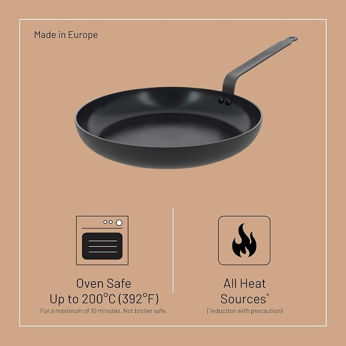 de Buyer CERANOA Ceramic Non-Stick Fry Pan - 12.5” Diameter, 8.7” Cooking Surface - Lyonnaise Design with French-Style Handle - Compatible with All Stovetops - Made in Europe