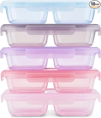 Ello Snap & Nest 10-Piece 2 Cup Plastic Divided Snack Pack Set, Reusable Food Containers for Healthy Eating, Freezer, Dishwasher Safe, Berry Fields