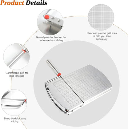 Cheese Slicer Cutter, Stainless Steel Cheese Cutter Board with Blade for Block Cheese, Vegetables, Butter, Sausages, Bread