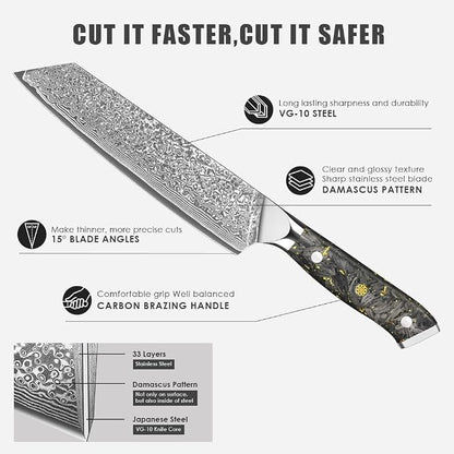 KEENZO Kiritsuke Knife 8 inch, Professional Chef Knife, Razor Sharp Japanese Hand Forged 67 Layers Damascus Steel Cooking Knife for Cooking,Kitchen,Gold Foil Resin Handle with Gift Box