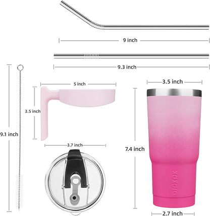 BJPKPK Tumbler With Handle 20 oz Tumbler With Lid And Straw Reusable Stainless Steel Travel Mug Insulated Coffee Cups,Cherry Blossom