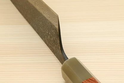 Yoshihiro Black-Forged Polished High Performance SLD Damascus Steel Santoku Multipurpose Knife (7'' (180mm), Ironwood Handle) (No Saya)
