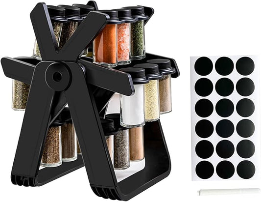 Rotating Spice Rack Organizer 360 Degree Ferris Wheel Rotation with 18 Glass Jar Set Seasoning Organizer for Countertop Revolving Spice Rack with Jars Organizer Countertop