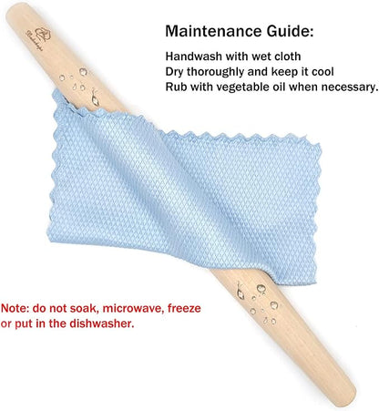 French Rolling Pin for Baking Pasta Pizza Bread, Natural Beech Wood Dough Roller(15.75 Inches)