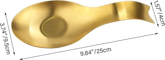 VanlonPro Stainless Steel Spoon Rest, Spatula Ladle Holder, Stainless Steel Utensil Spoon Rest Holder, Brushed Finish, Dishwasher Safe 9.8 x 3.7 Inch (Gold Fish Tail 1PC)