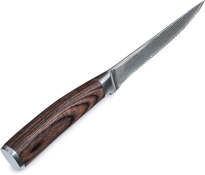 Wakoli EDIB 4-Piece Damascus Steak Knife Set, VG10 Core 67-Layer Damascus Steel Steak Knives with Pakkawood Handles, Premium Dining Cutlery Gift Box for Steak, Meat, Roasts & Poultry, Hand Wash Only