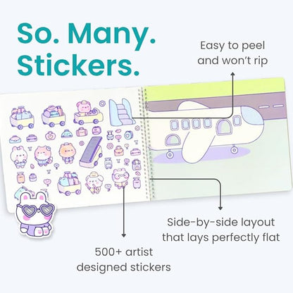 My First Trip 500+ Kids Sticker Book by Cupkin Fun Toddler Travel Activity Coloring and Sticker Book, Road Trip Essentials, 12 Coloring Pages 12 Side by Side Scenes for Ages 2–8 Years