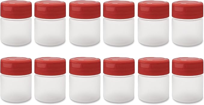 ljdeals 1 oz Plastic Spice Jars with Red Flip & Sift Caps – 12 Pack Empty Spice Bottles for Herbs, Seasonings, Powders, Camping, Travel, Kitchen, Restaurant Use – BPA-Free, Recyclable, Made in USA