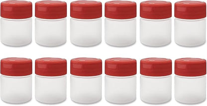 ljdeals 1 oz Plastic Spice Jars with Red Flip & Sift Caps – 12 Pack Empty Spice Bottles for Herbs, Seasonings, Powders, Camping, Travel, Kitchen, Restaurant Use – BPA-Free, Recyclable, Made in USA