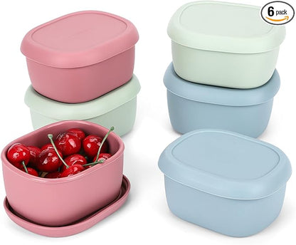 6 pcs 10 oz Silicone Snack Containers for Kids Small Food Containers with Lids, Fruit Containers for Lunch, Stackable Lunch Containers for Kids, Daycare, School and Travel