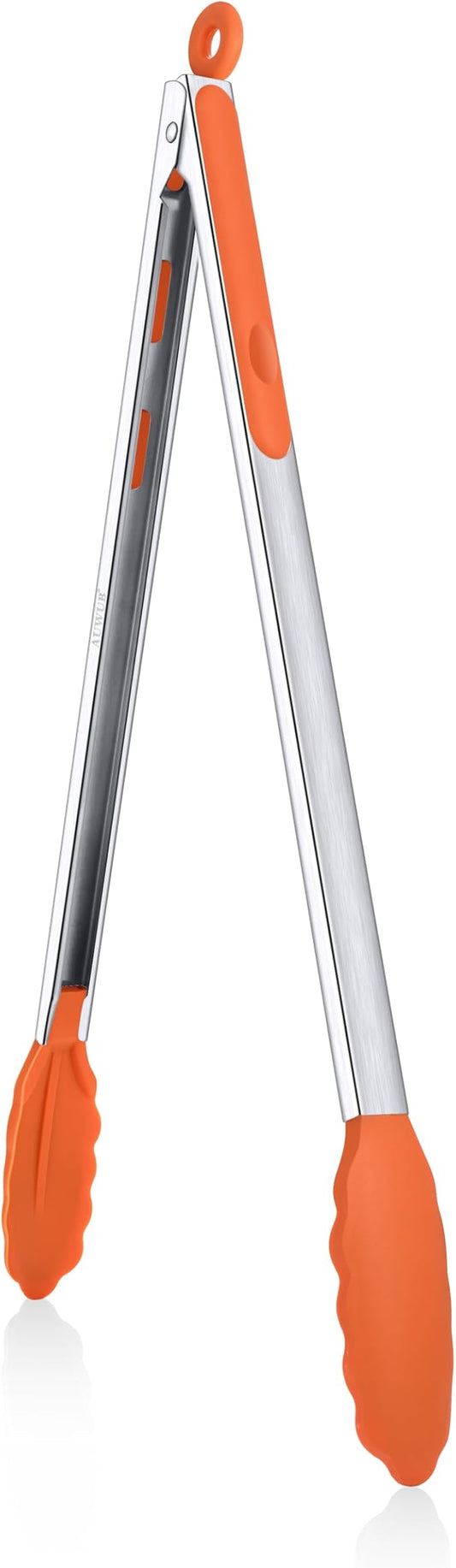 Salad Tongs, 16 Inch Silicone Food Tongs with 304 Stainless Steel Core & Non-Slip Grip in Orange Color