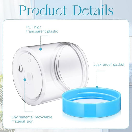SATINIOR 24 Pieces Empty Clear Plastic Jars with Lids Round Storage Containers Wide Mouth for Beauty Product Cosmetic Cream Lotion Liquid Butter Craft and Food(Blue Lid,2 oz)