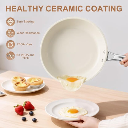 11 Inch Ceramic Nonstick Frying Pan Skillet - PFAS-Free, Non-Toxic, Oven Safe & Induction Ready, Aluminum Cookware with Stainless Steel Handle