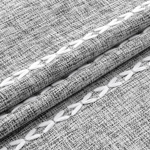 Boho Tassel Linen Shower Curtain,3D Embroidery Stripe Charcoal Grey,72x96