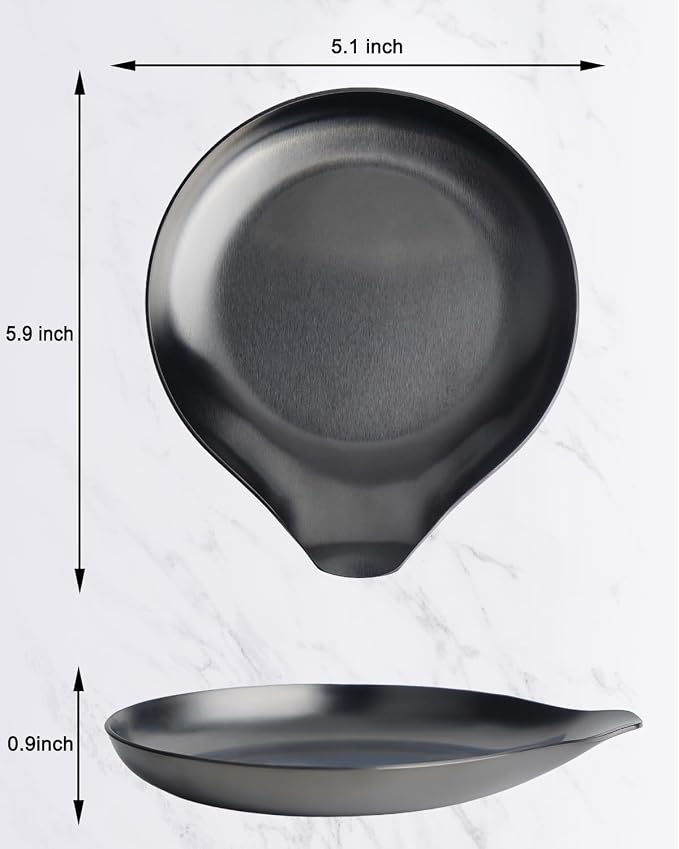 VanlonPro Stainless Steel Spoon Rest, Spatula Ladle Holder, Stainless Steel Utensil Spoon Rest Holder, Brushed Finish, Dishwasher Safe 5.9 x 5.1 Inch (Round Black 1PC)