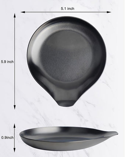 VanlonPro Stainless Steel Spoon Rest, Spatula Ladle Holder, Stainless Steel Utensil Spoon Rest Holder, Brushed Finish, Dishwasher Safe 5.9 x 5.1 Inch (Round Black 1PC)