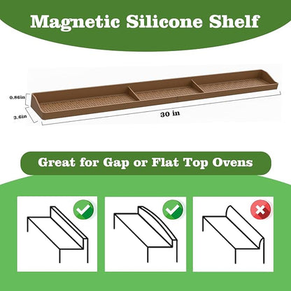 30 Inch Silicone Stove Top Shelf Magnetic for Kitchen, Strong Magnetic Heat Resistant Spice Rack Organizer for Over Stove Oven -(Bronze)