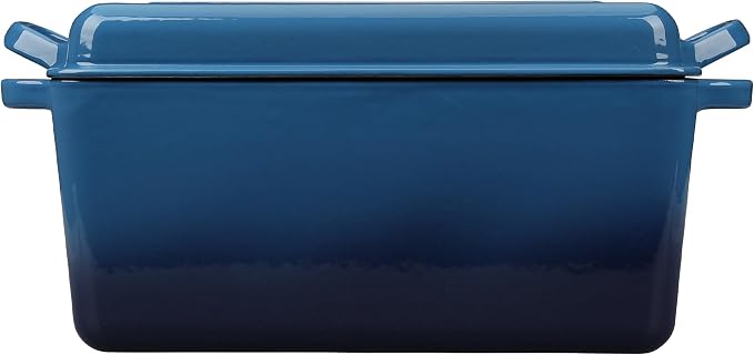 EDGING CASTING Enameled Cast Iron Dutch Oven, Oblong Bread Oven for Sourdough Bread Baking, Baking Pan, Dual Handles, Oven Safe, 4 Quart, Lake Blue