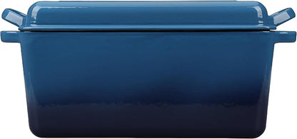 EDGING CASTING Enameled Cast Iron Dutch Oven, Oblong Bread Oven for Sourdough Bread Baking, Baking Pan, Dual Handles, Oven Safe, 4 Quart, Lake Blue