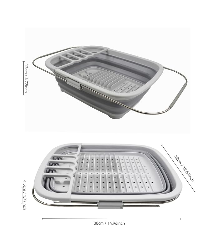 SAMMART 8L (2.11Gallons) Expandable Collapsible Dish Drainer - Foldable Drying Rack - Portable Dinnerware Organizer - Space Saving Kitchen Storage Tray (Grey, 1)